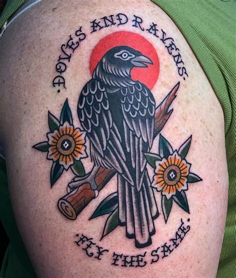 red raven tattoo|american traditional raven tattoo.